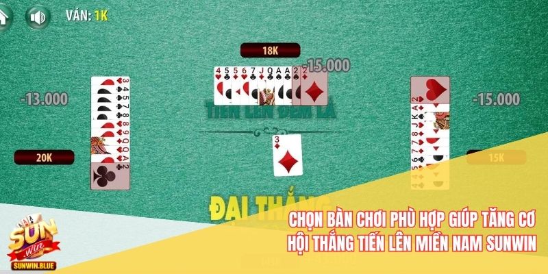 Chọn bàn chơi phù hợp giúp tăng cơ hội thắng Tiến lên miền Nam Sunwin