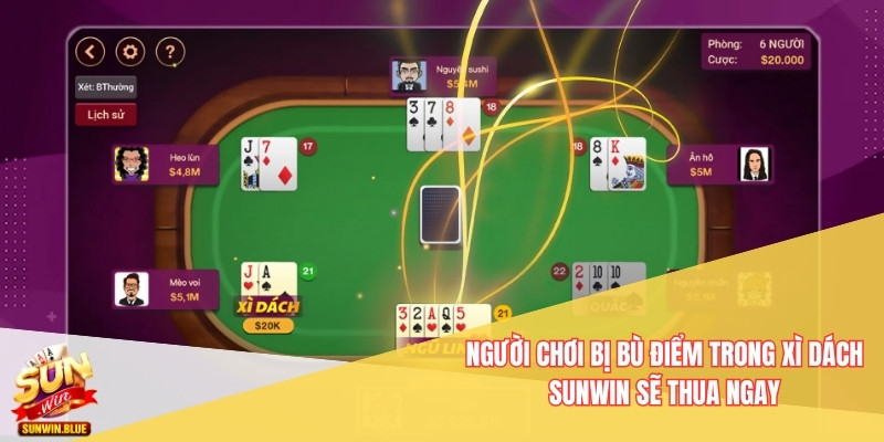 Người chơi bị bù điểm trong Xì dách Sunwin sẽ thua ngay